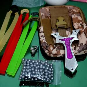 1 Steel Eagle Slingshot + 3 Bands + 144 Steel Balls + 2 Extra Nuts + 1 L key