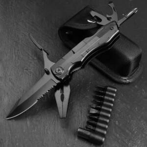 18 in 1 Black Corrosion Resistant Multitool Pliers Portable Folding Knife Kit Multifunctional Camping Tool With Pouch