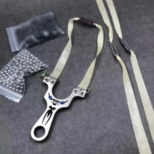 Stainless Double Screwed Slingshot + 3 Rubbers + 144 Steel Balls 6.37mm