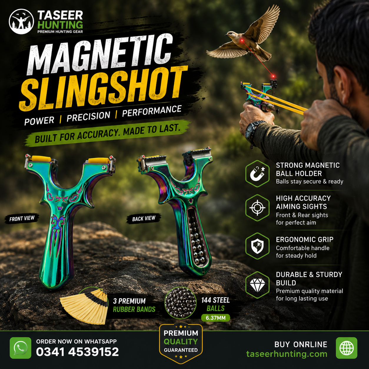 Premium Magnetic Slingshot with Strong Magnetic Ball Holder – 3 Rubber Bands & 144 Steel Balls - Image 2