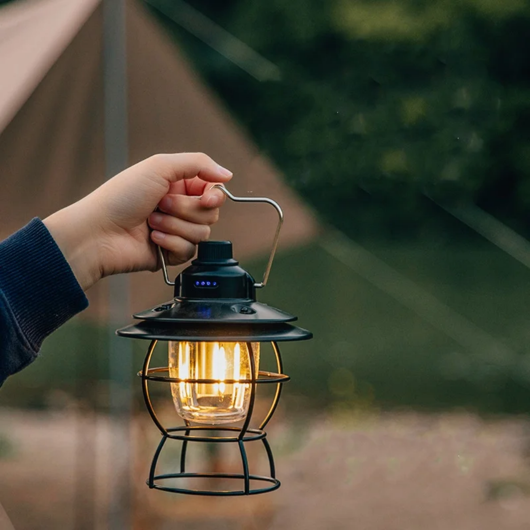 Vintage-style, USB rechargeable LED camping lantern