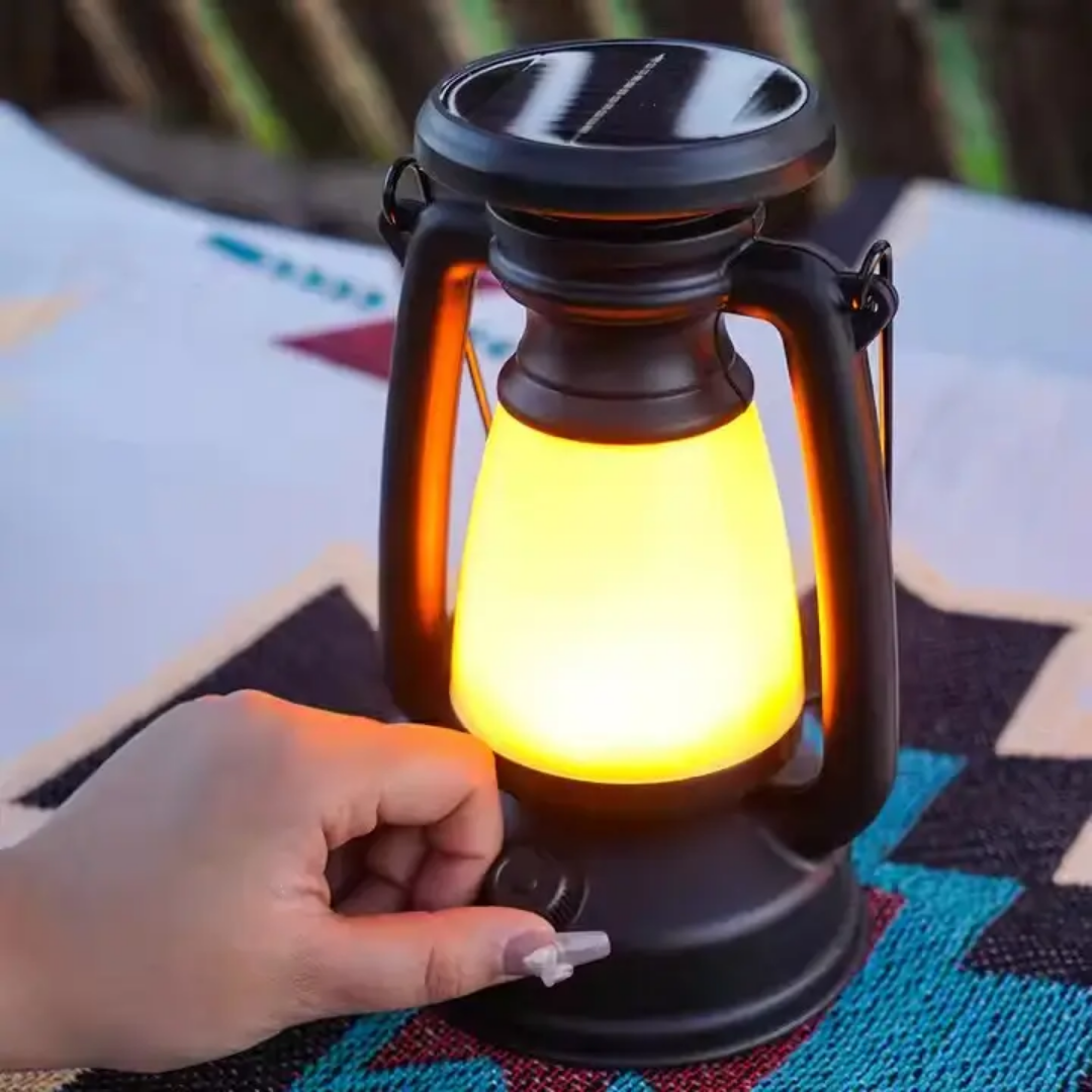 Retro-style solar and USB-rechargeable LED camping lantern - Image 5