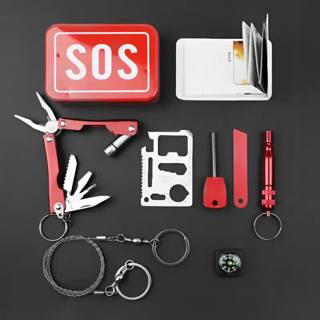 All in one Life saving Survival Kit water proof with metal box with built in SOS for camping travelling Hiking