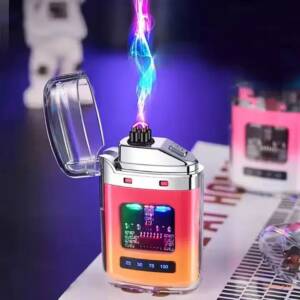 Transparent-body, USB-rechargeable electric dual-arc plasma lighter with a digital battery display